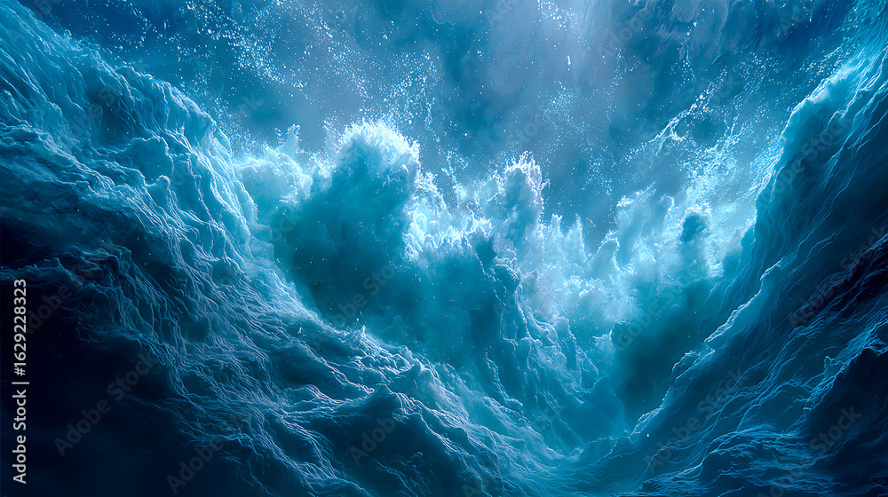 Fototapeta premium Underwater waterfall plunging into the abyss, a surreal force of nature in the deep blue ocean