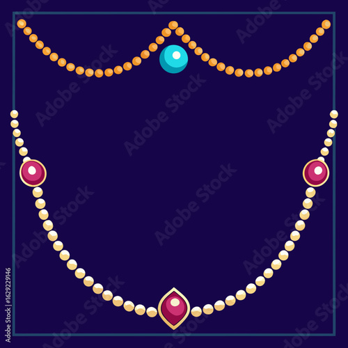 Elegant beaded border with gemstones on dark blue background