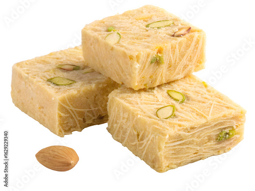 Sweet soan papdi indian dessert with pistachios and almonds