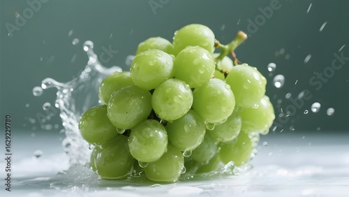 Green wet grapes bunch isolated on white background
