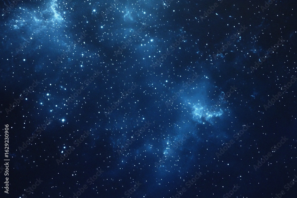 Obraz premium Starry sky background, blue night sky full of stars, glowing stars in the dark space, starry background, dark night, stars in the distance, starlight, dark background with a blue glow, night sky. 
