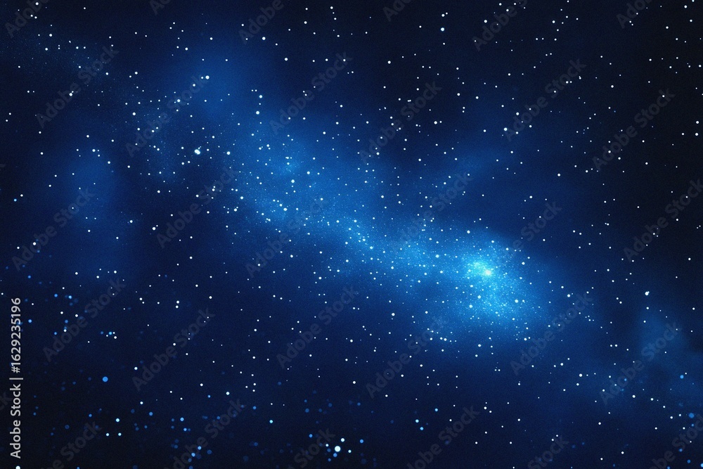 Fototapeta premium Starry sky background, blue night sky full of stars, glowing stars in the dark space, starry background, dark night, stars in the distance, starlight, dark background with a blue glow, night sky. 