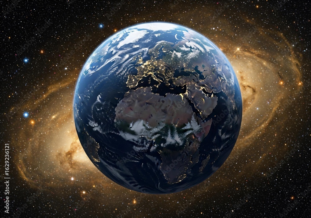 Naklejka premium Stunning Earth view with vibrant galaxy backdrop
