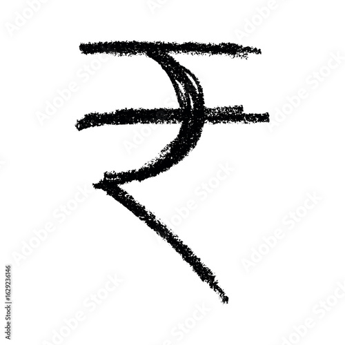 Hand drawn rupee currency symbol. Brush stroke doodle. Single element for design