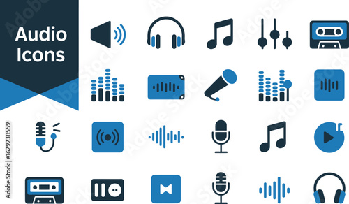 Audio icons vector set music player sound equalizer design
