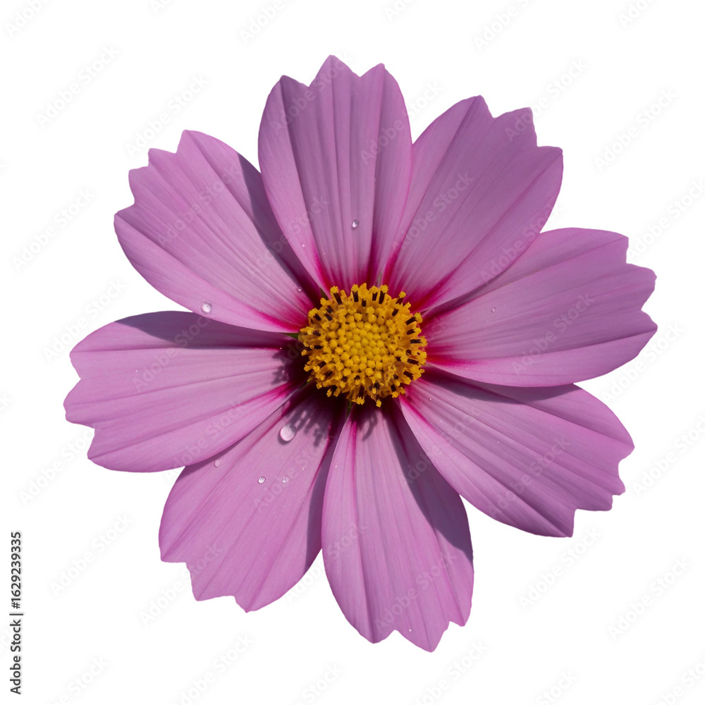 Vibrant pink cosmos flowers blossom beautifully against a clean white background, showcasing their delicate petals and intricate floral details Vibrant pink cosmos flowers blossom beautifully against a clean white background, showcasing their delicate petals and intricate floral details