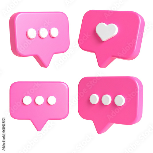 Pink social media notification bubble icons on transparent background