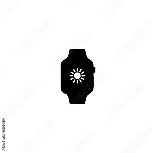 Smartwatch displaying sun icon on screen for weather updates and outdoor activity tracking