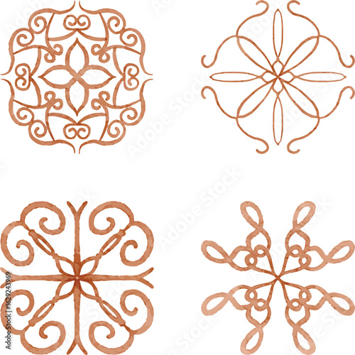 Ornamental Watercolor Rosettes in Burnt Sienna