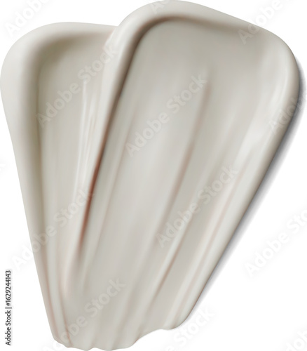 White cream swatch, skincare cosmetic product smear with a silky texture and elegant folds. Isolated 3d vector glossy finish reflects light, emphasizing rich and hydrating formula for beauty or makeup