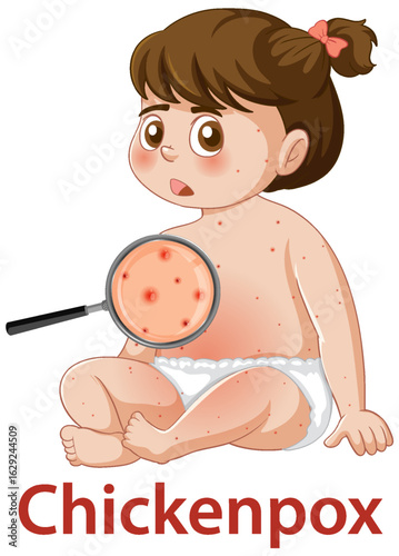 Child with Chickenpox Rash and Magnified Skin Detail