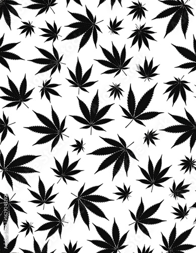 Black marijuana leaf pattern on white background