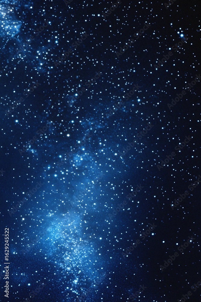 Obraz premium Starry sky background, blue night sky full of stars, glowing stars in the dark space, starry background, dark night, stars in the distance, starlight, dark background with a blue glow, night sky. 