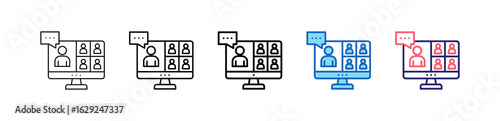 Online Meeting Icon In 5 Different Styles Set Collection.   