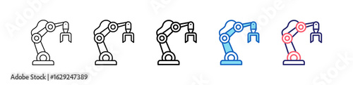 Robot Arm Icon In 5 Different Styles Set Collection.   