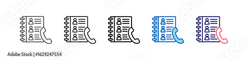 Contact List Icon In 5 Different Styles Set Collection.   