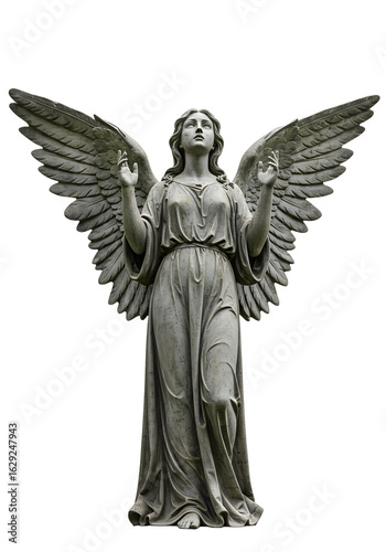 Stone angel statue with outstretched wings, offering a symbol of peace and hope