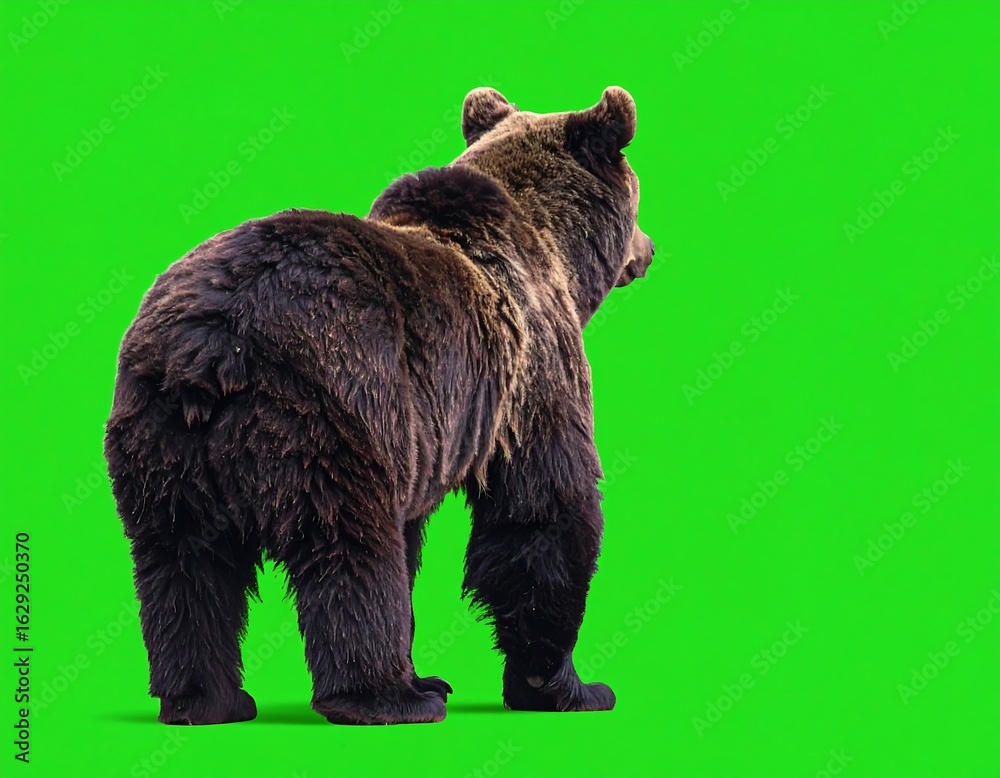 Fototapeta premium Bear rear view against green screen