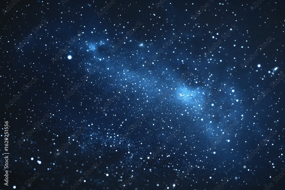 Fototapeta premium Starry sky background, blue night sky full of stars, glowing stars in the dark space, starry background, dark night, stars in the distance, starlight, dark background with a blue glow, night sky. 
