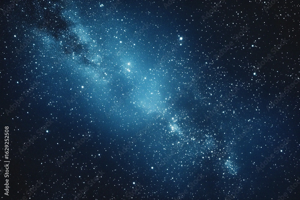 Obraz premium Starry sky background, blue night sky full of stars, glowing stars in the dark space, starry background, dark night, stars in the distance, starlight, dark background with a blue glow, night sky. 
