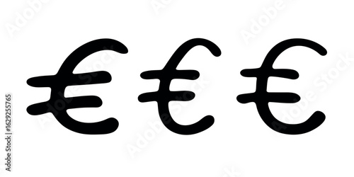 Set of hand drawn euro currency symbol. Brush stroke doodle. Single element for design