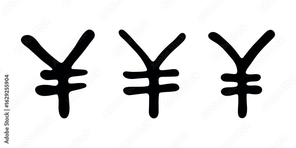 Obraz premium Set of hand drawn yen currency symbol. Brush stroke doodle. Single element for design