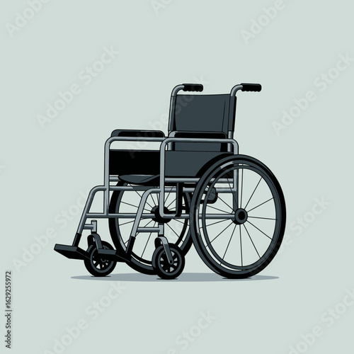 A solitary black wheelchair stands against a minimalistic background, evoking thoughts on mobility, independence, and the importance of support in daily life experiences.