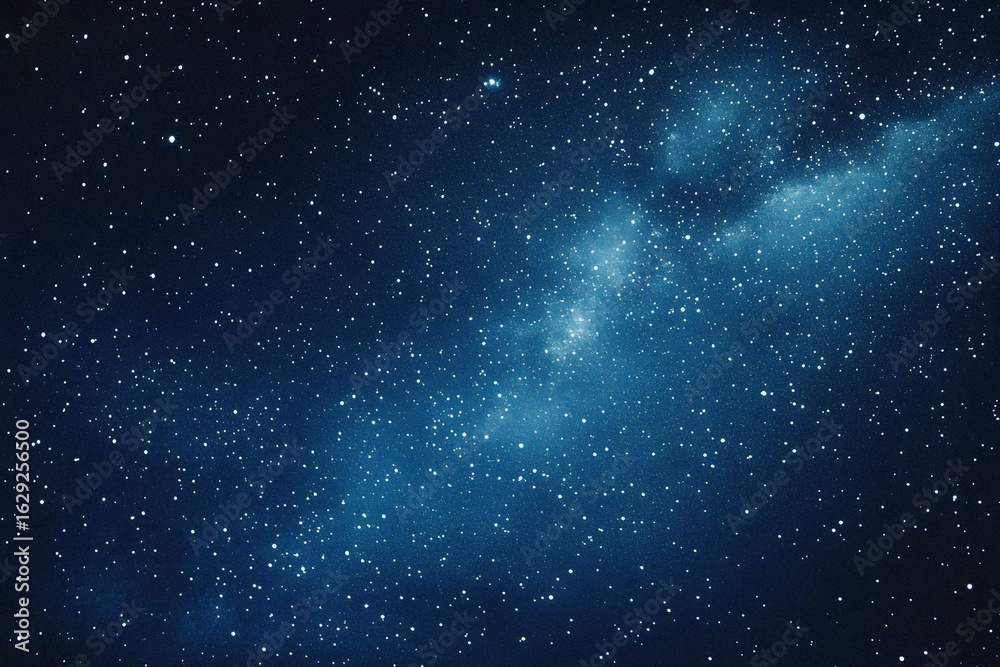 Obraz premium Starry sky background, blue night sky full of stars, glowing stars in the dark space, starry background, dark night, stars in the distance, starlight, dark background with a blue glow, night sky. 
