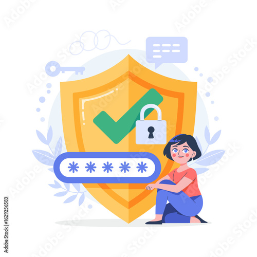An illustration of digital security, featuring a shield, lock, and a password field, symbolizing the importance of safeguarding personal information effectively.