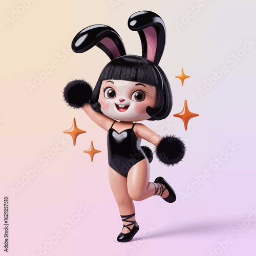 A cute and playful bunny character dressed in a stylish outfit poses joyfully, showcasing a fun spirit and an engaging design that appeals to children's emotions and creativity.