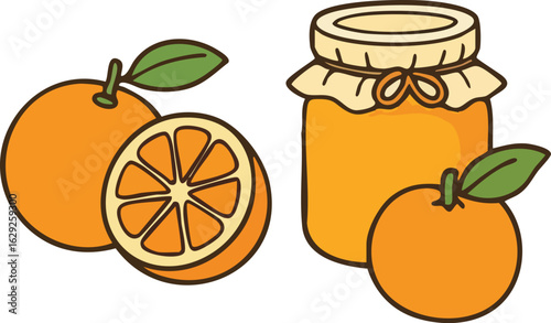 Cartoon Oranges Orange Slice and Marmalade.