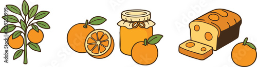 Orange Marmalade and Bread Illustration Set.
