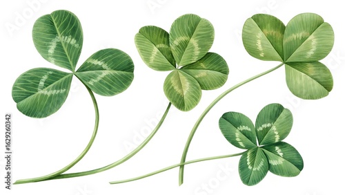A vibrant four-leaf clover, a lucky symbol of nature, is isolated on a clean white background