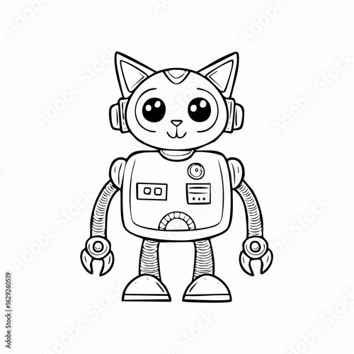Toy robot with animal features cat ears, tail, and mechanical paws