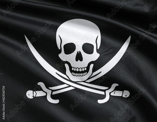 Black pirate flag with skull and crossbones