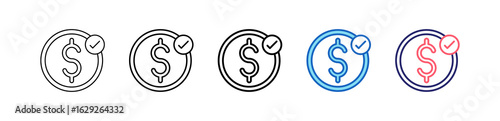 Dollar Symbol Icon In 5 Different Styles Set Collection.   