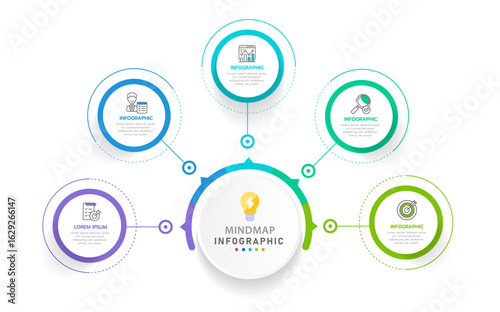 Infographic template for business. 5 Steps Modern Mindmap diagram with circles topics, presentation vector infographic.