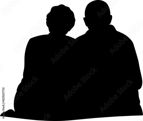 Silhouette of elderly couple sitting together vector illustration design