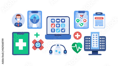 Medical healthcare icons set for online doctor appointment and telemedicine services vector illustration