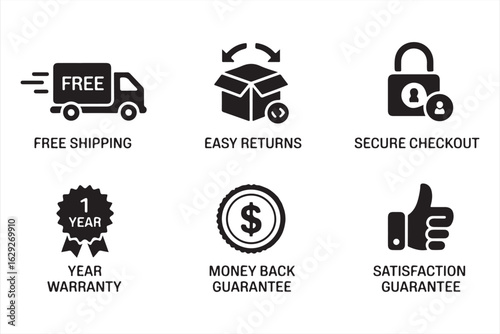 Secure Checkout and Warranty Vector Icons for Retail Platforms