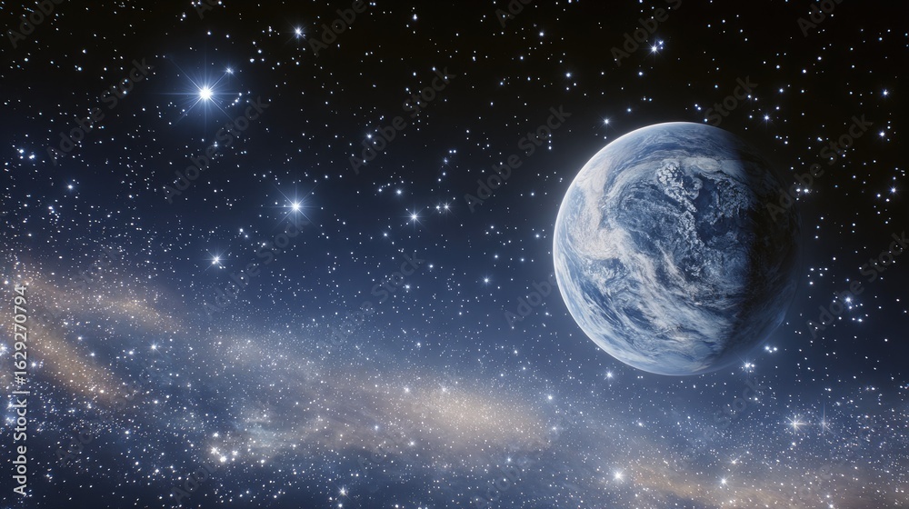 Obraz premium Earth planet in a cosmic expanse of stars.