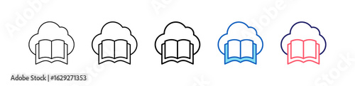 Cloud Library Icon In 5 Different Styles Set Collection.   