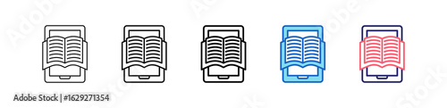 Ebook Icon In 5 Different Styles Set Collection.   
