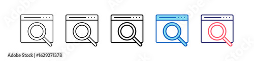 Search Icon In 5 Different Styles Set Collection.   