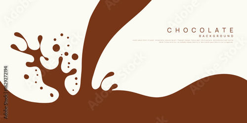 Chocolate background of Modern poster, dynamic splashes and drops. Vector illustration in a flat style of minimalism	