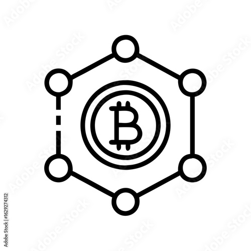 Bitcoin blockchain network technology icon for cryptocurrency and decentralized finance concept