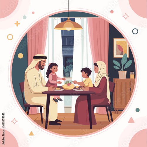 A family gathers around a table sharing a meal, illustrating strong bonds, cultural traditions, and the joy of togetherness while enjoying nutritious food in a warm environment.