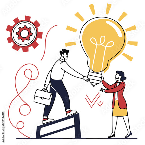 Vector art of a business team solving problems and finding new ideas isolated on a white background
