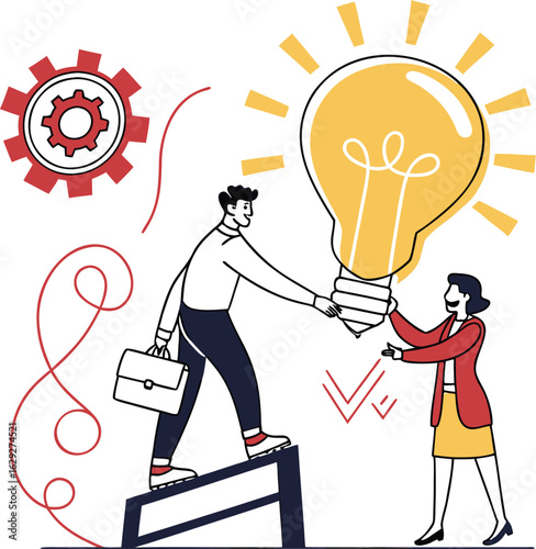 Vector art of a business team solving problems and finding new ideas isolated on a white background