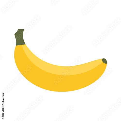 Single Yellow Banana Isolated on White Background Delicious Tropical Fruit Fresh and Healthy Food Simple Vector Illustration